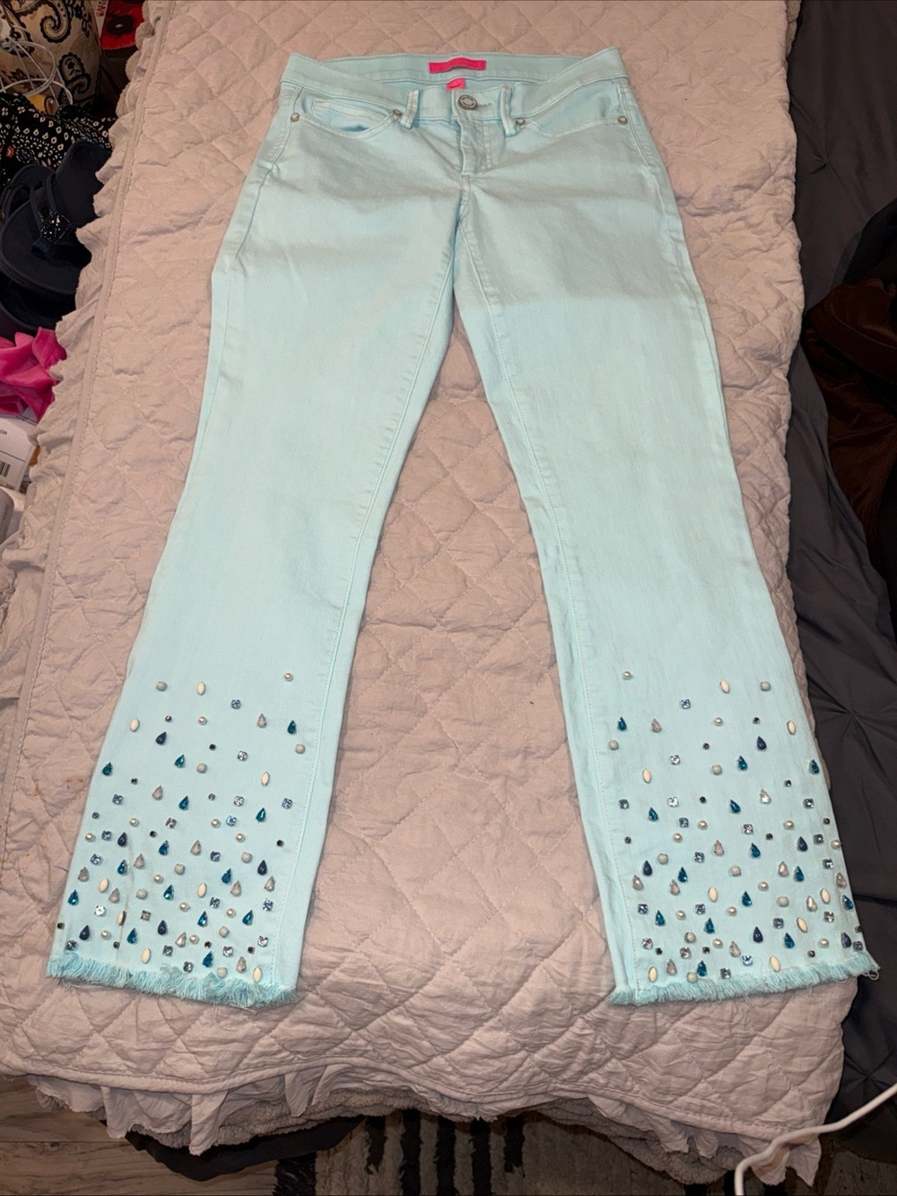 Lilly Pulitzer South Ocean Crop Flare Whisper Blue Jean Size 2 Beachy Resortwear